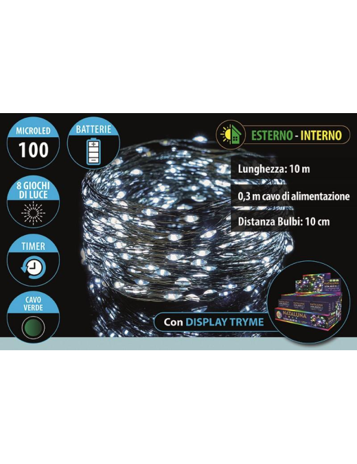 100 WHITE BATTERY POWERED MICROLED 10 METERS OUTDOOR USE