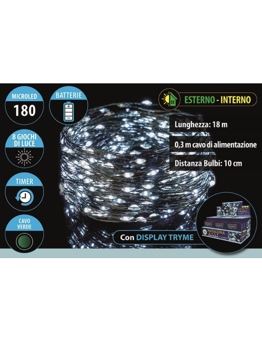 180 MICROLED A BATTERIA 18 METRI UTILIZZO ESTERNO BIANCO
