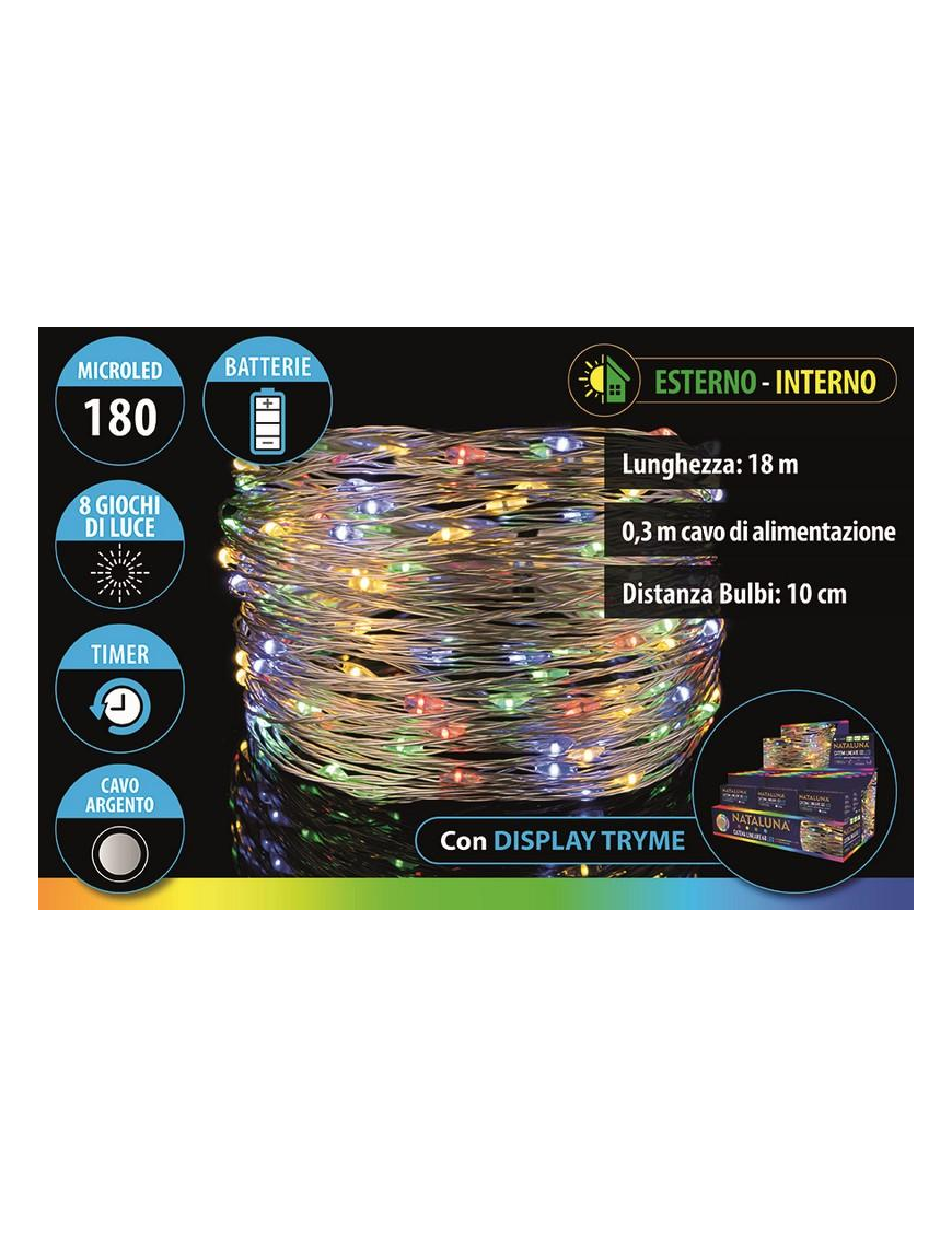 MULTICOLOR 180 MICROLED A BATTERIA 18 METRI UTILIZZO ESTERNO