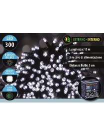 BIANCO CAVO VERDE 300LED UTILIZZO ESTERNO 15 METRI+5 METRI