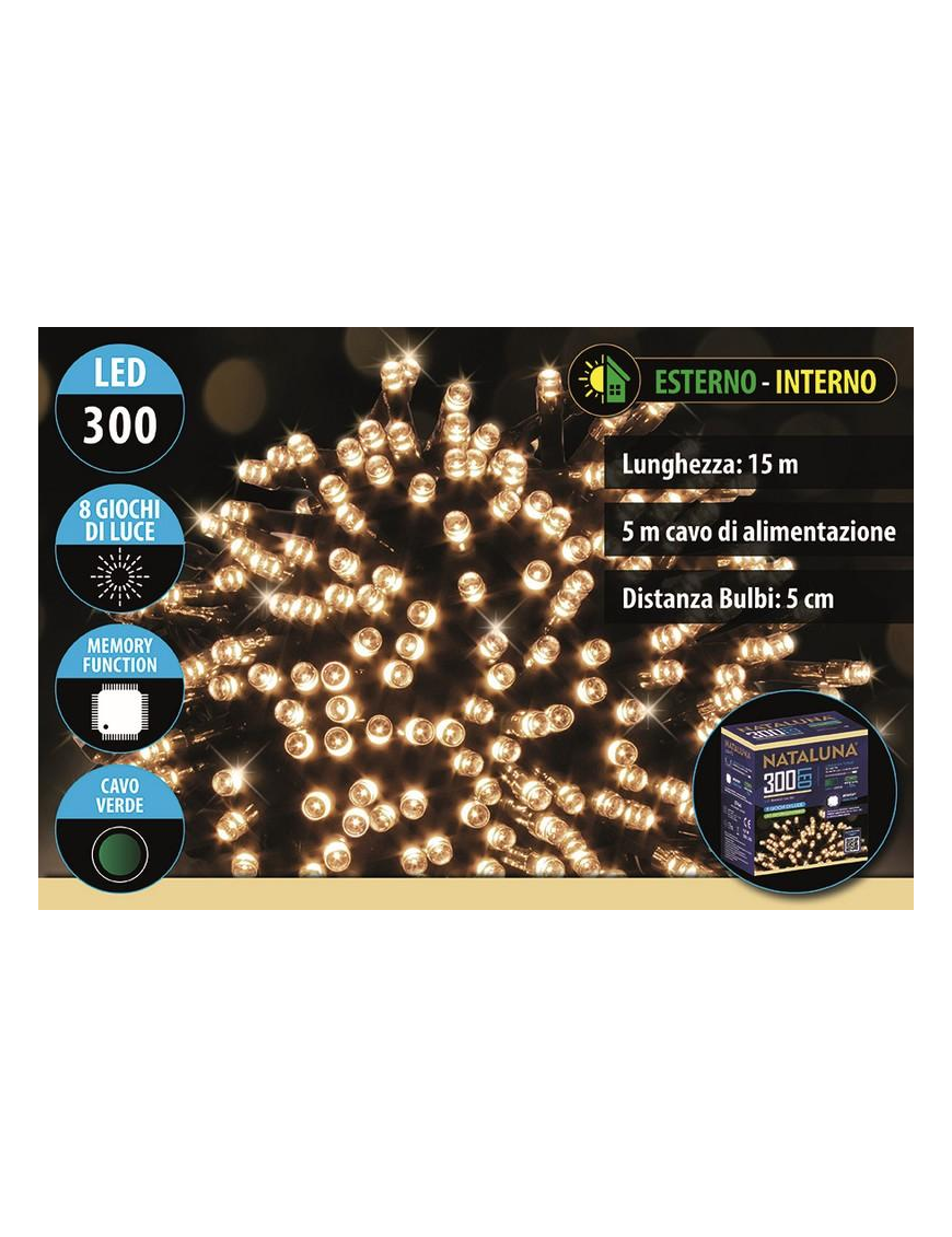 CLASSIC CAVO VERDE 300 LED UTILIZZO ESTERNO 15 METRI+5 METRI