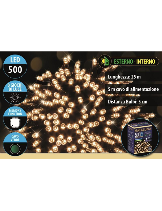 CLASSIC CAVO VERDE 500 LED UTILIZZO ESTERNO 25 METRI+5 METRI