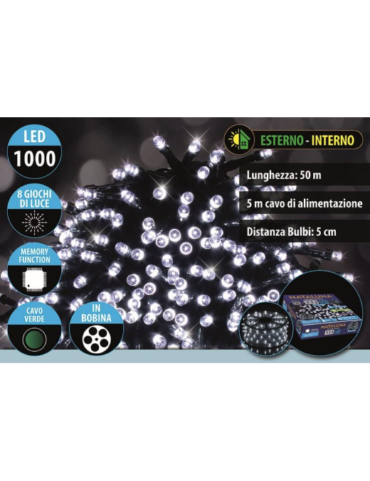 WHITE GREEN CABLE 1000 LEDs OUTDOOR USE 50 METERS+5 METERS