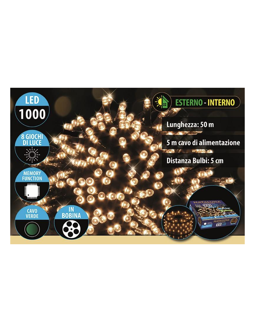 CLASSIC CAVO VERDE 1000 LED UTILIZZO ESTERNO 50 METRI+5 METRI