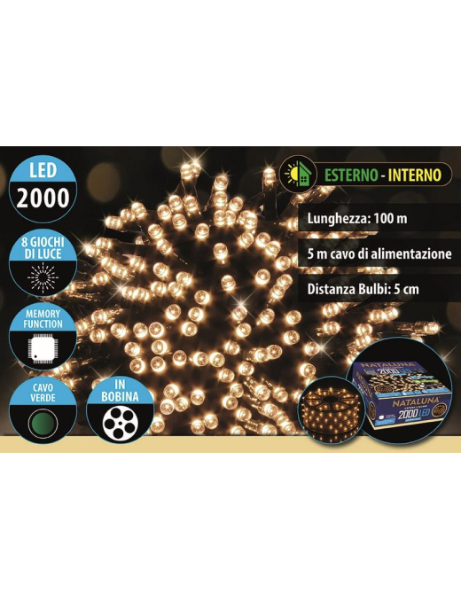 CLASSIC CAVO VERDE 2000LED UTILIZZO ESTERNO 100 METRI+5 METRI