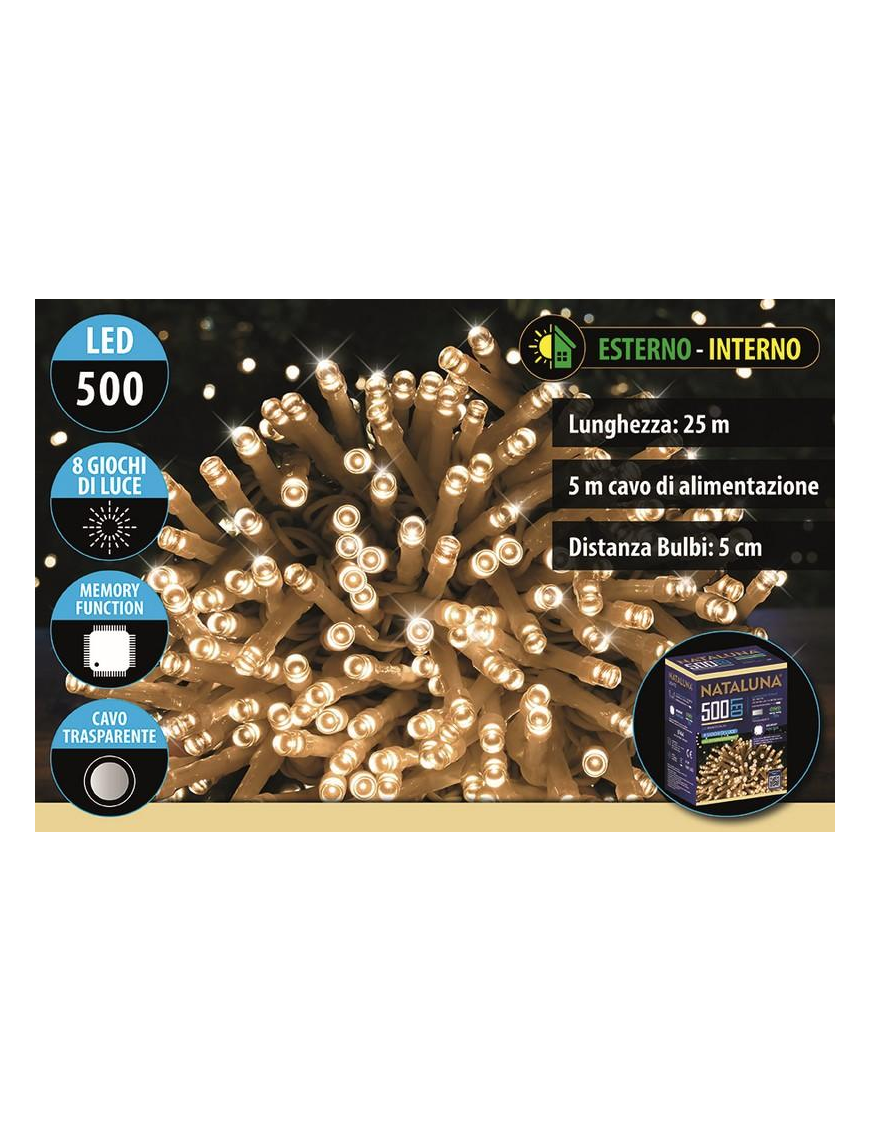 CLASSIC CAVO TRASPARENTE 500LED UTILIZZO ESTERNO 25 METRI+5 METRI