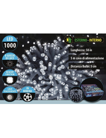 BIANCO CAVO TRASPARENTE 1000LED UTILIZZO ESTERNO 50 METRI+5 METRI