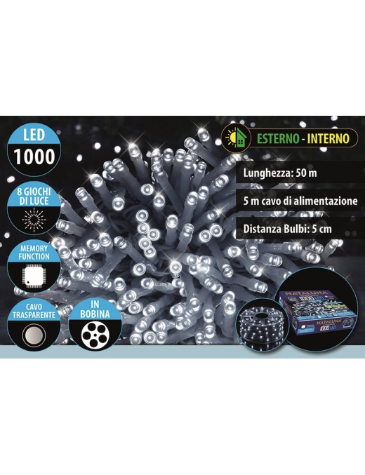 WHITE TRANSPARENT CABLE 1000LED OUTDOOR USE 50 METERS+5 METERS