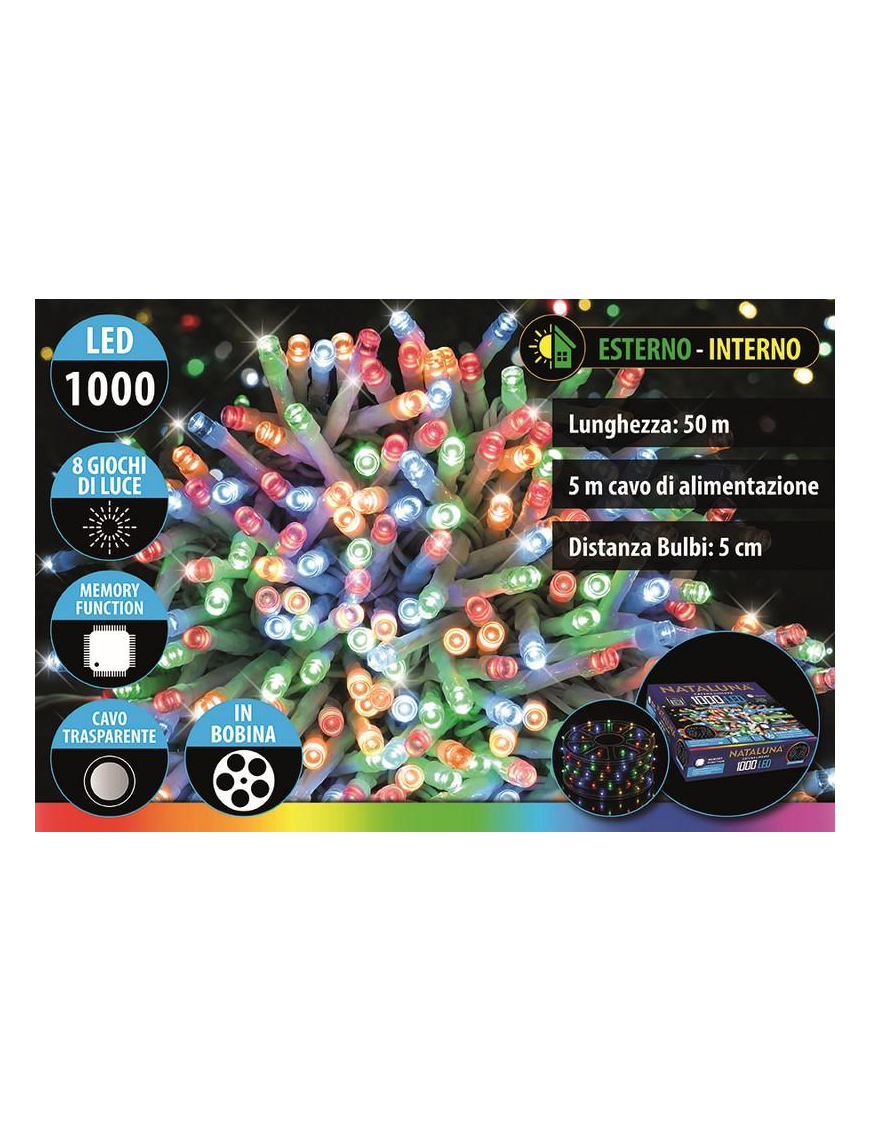 MULTICOLOR TRANSPARENT CABLE 1000LED OUTDOOR USE 50 METERS+5 METERS