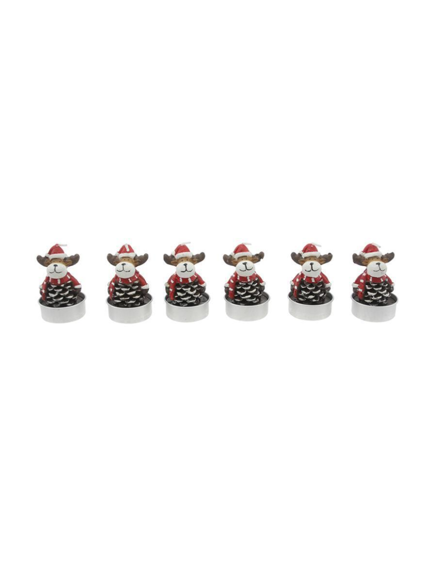 TEA-LIGHT PINE CONE WITH REINDEER 6 pieces
