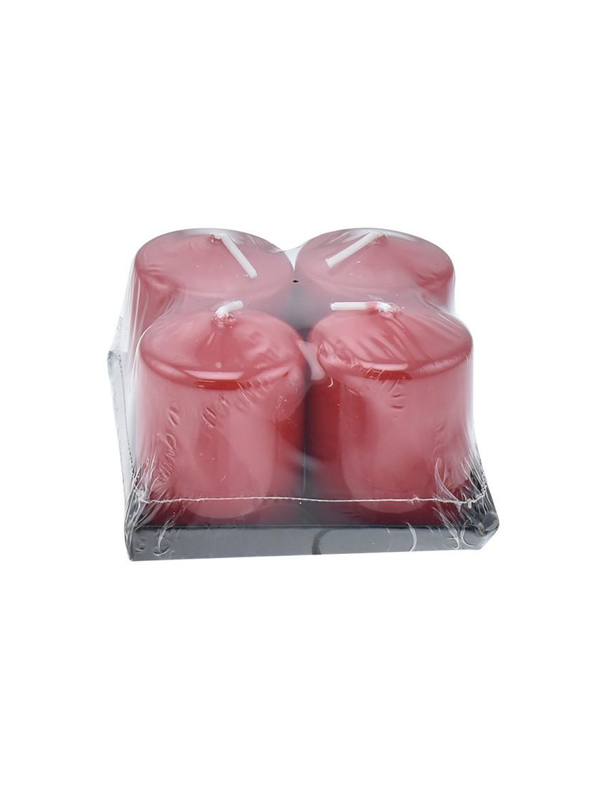 ROSSO LACCATO CANDELA PILLAR  3,9x5cm 4 PEZZI