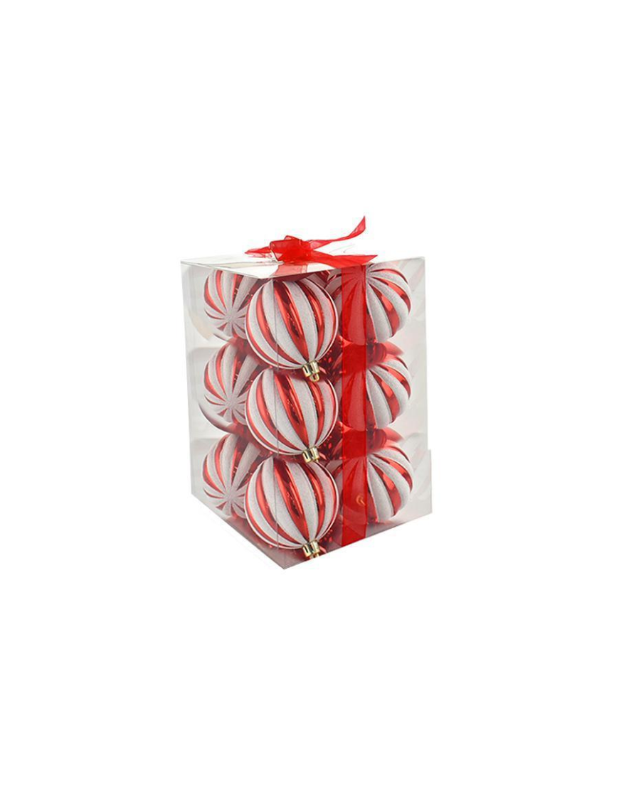 SFERA A SPICCHI BIANCO/ROSSO 8cm 12pezzi