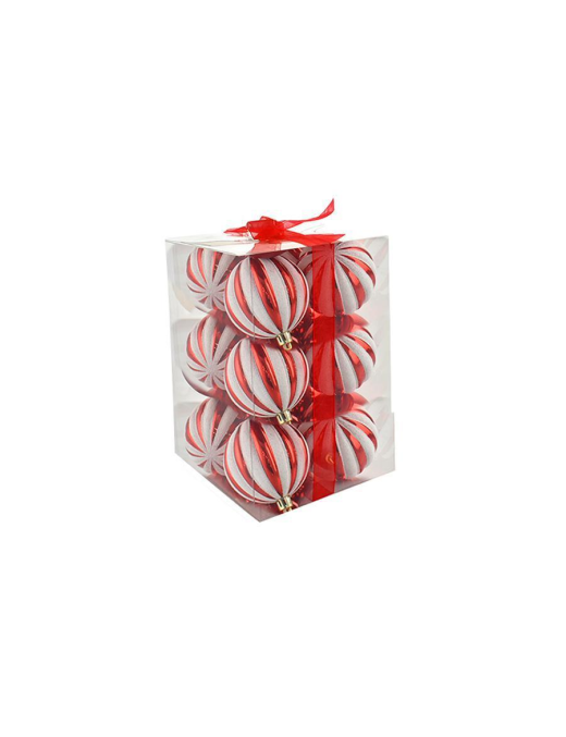 SFERA A SPICCHI BIANCO/ROSSO 8cm 12pezzi