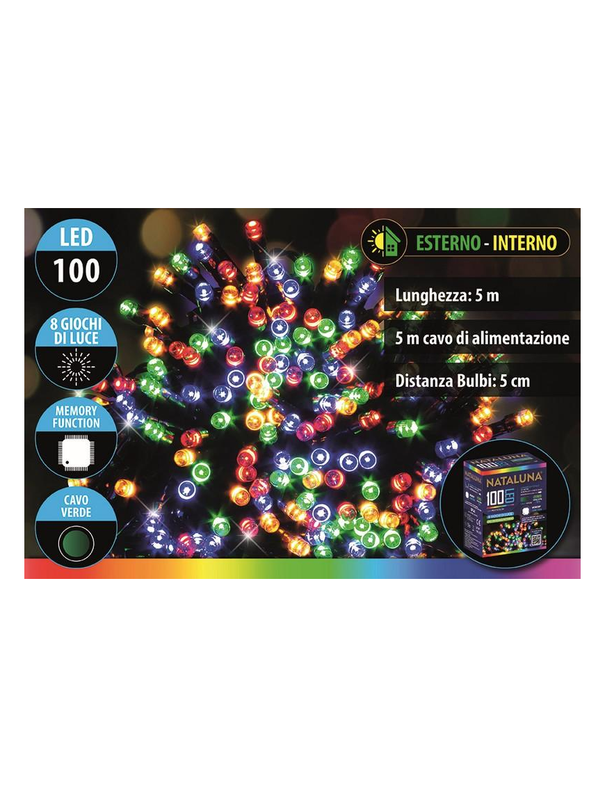 MULTICOLOR CAVO VERDE  100LED 5mt+5mt
