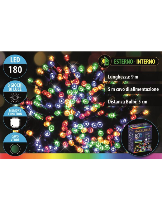 MULTICOLOR CAVO VERDE  180LED  9mt+5mt