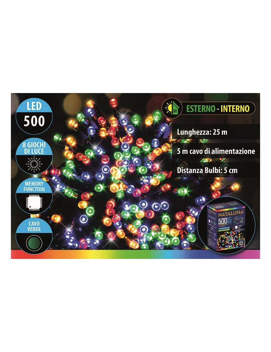 MULTICOLOR CAVO VERDE  500LED  25mt+5m