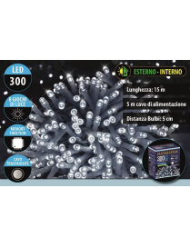 WHITE TRANSPARENT CABLE 300 LED 15mt+5mt