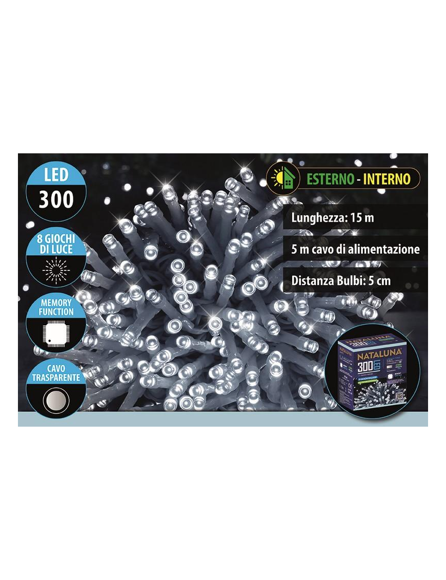 BIANCO CAVO TRASPARENTE  300LED  15mt+5mt