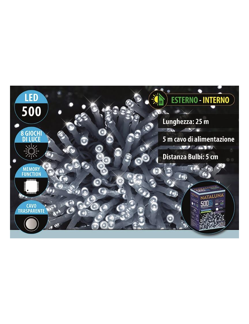 WHITE TRANSPARENT CABLE 500LED 25mt+5mt