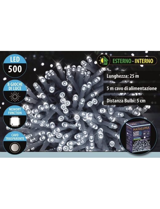 BIANCO CAVO TRASPARENTE  500LED 25mt+5mt