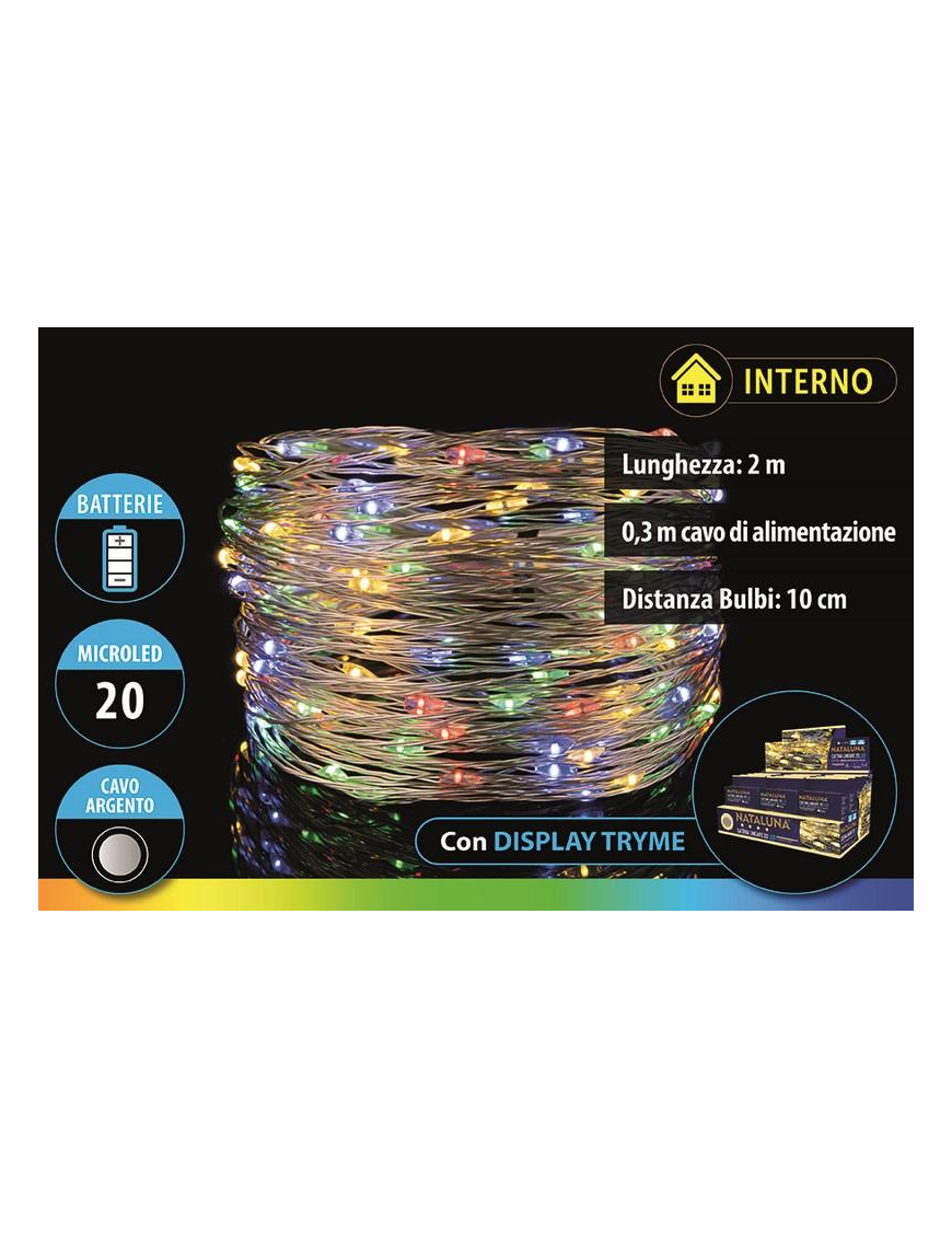 MULTICOLOR SERIE  20 MICROLED A BATTERIA 2mt