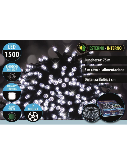 BIANCO FREDDO CAVO VERDE 1500LED  75+5mt