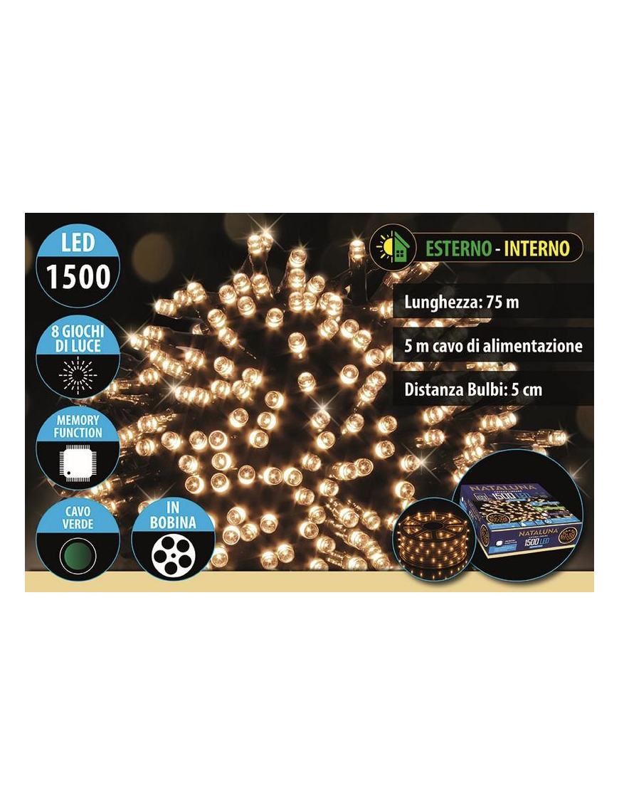 BIANCO CALDO  CAVO VERDE 1500LED  75+5mt