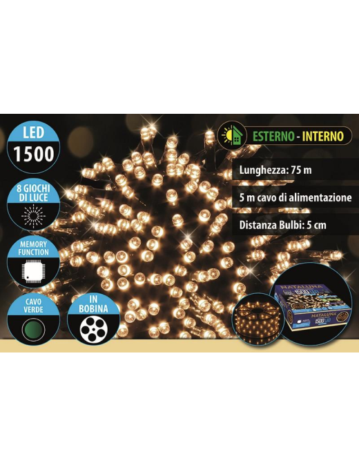 BIANCO CALDO  CAVO VERDE 1500LED  75+5mt