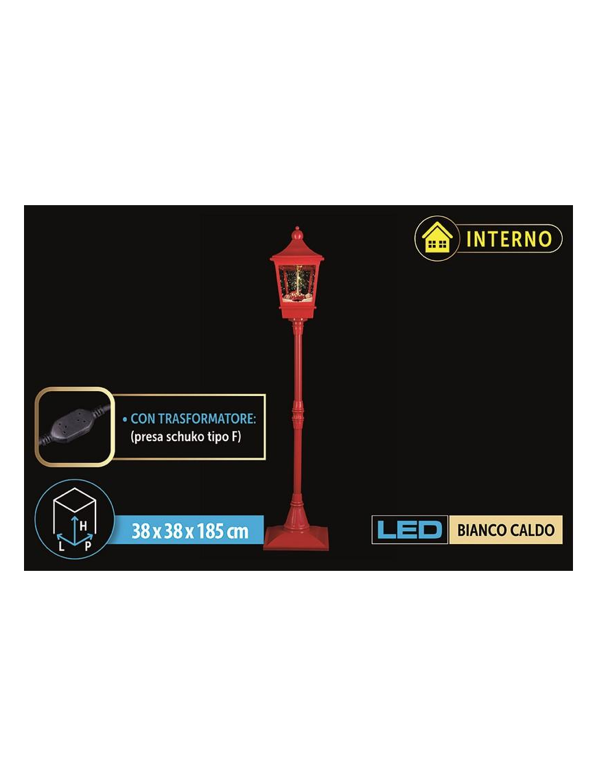 185cm RED STREET LAMP WITH LEDS + MUSIC + SNOW