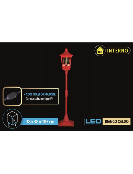 LAMPIONE ROSSO 185cm CON LED+MUSICA+NEVE