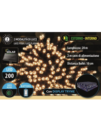 200 LED SOLAR LINEAR CHAIN ??WITH TRYME DISPLAY, 20m GREEN CABLE, WARM LIGHT