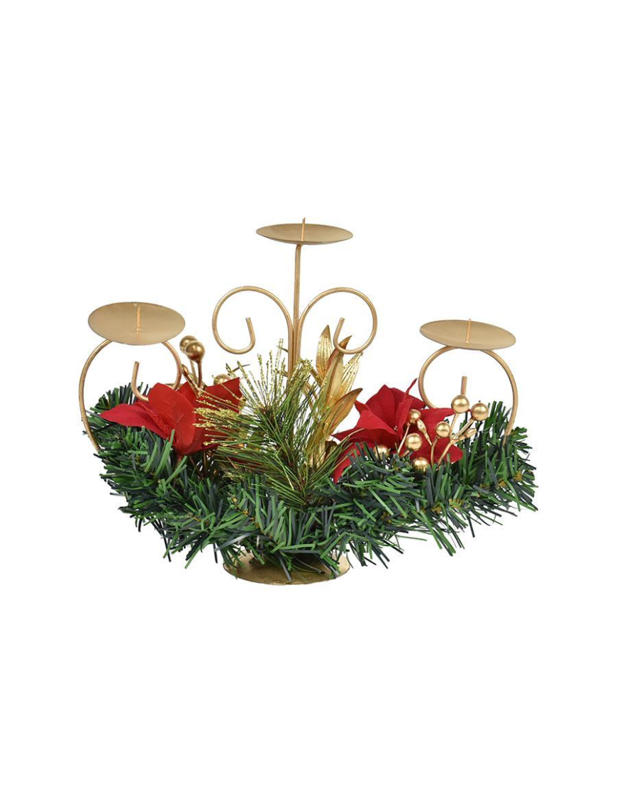 PORTACANDELA 3 FIAMME  CON STELLA DI NATALE 25cm