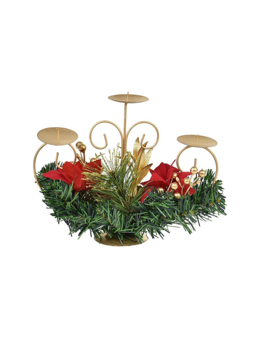 3-Flame Candle Holder with Poinsettia 25cm