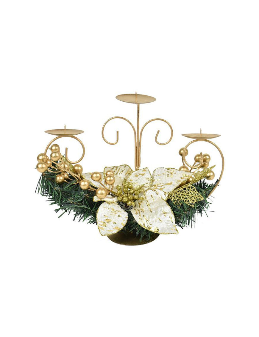 PORTACANDELA 3 FIAMME  CON STELLA DI NATALE 25cm