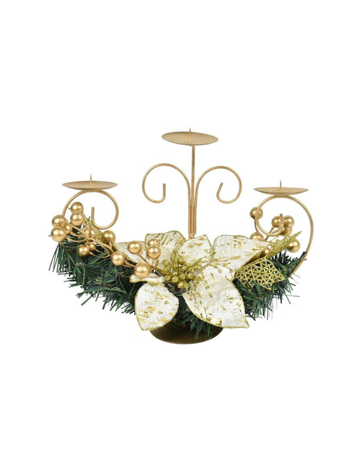 PORTACANDELA 3 FIAMME  CON STELLA DI NATALE 25cm