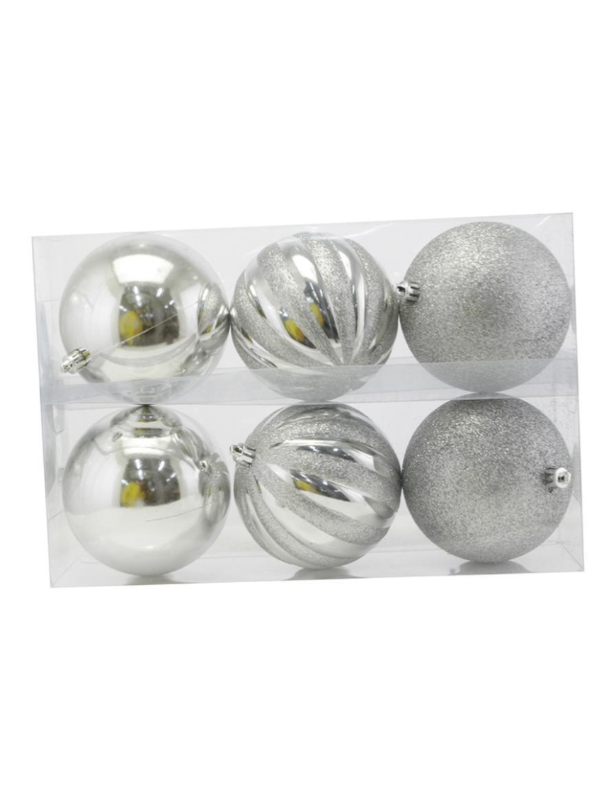 SILVER SPHERES 10cm 6 pieces POLISHED/MAT