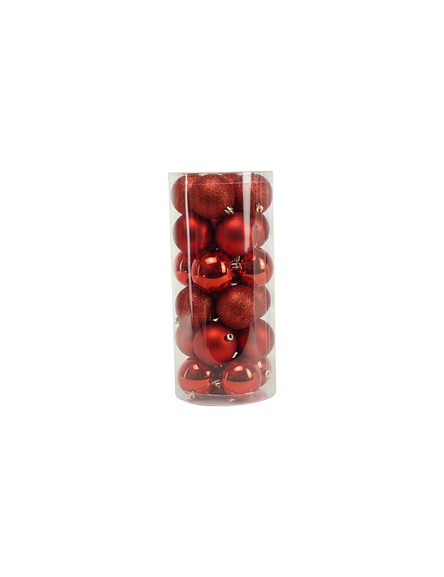 RED GLOSSY, MATTE AND GLITTERY SPHERES 7cm 24 pieces