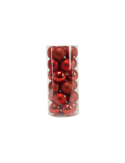 RED GLOSSY, MATTE AND GLITTERY SPHERES 7cm 24 pieces