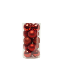 RED GLOSSY, MATTE AND GLITTERY SPHERES 9cm 15 pieces