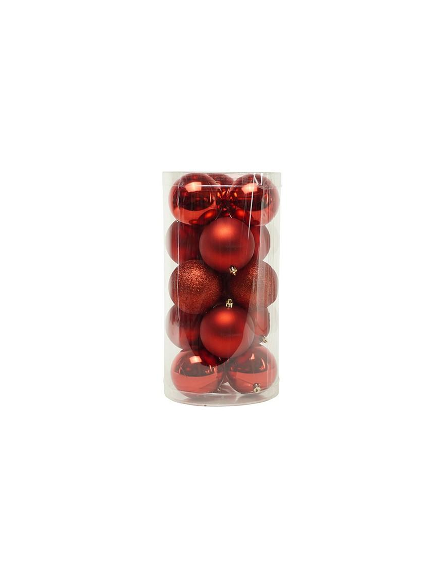 SFERE LUCIDE, MATTE E GLITTERATE ROSSE  9cm 15pezzi