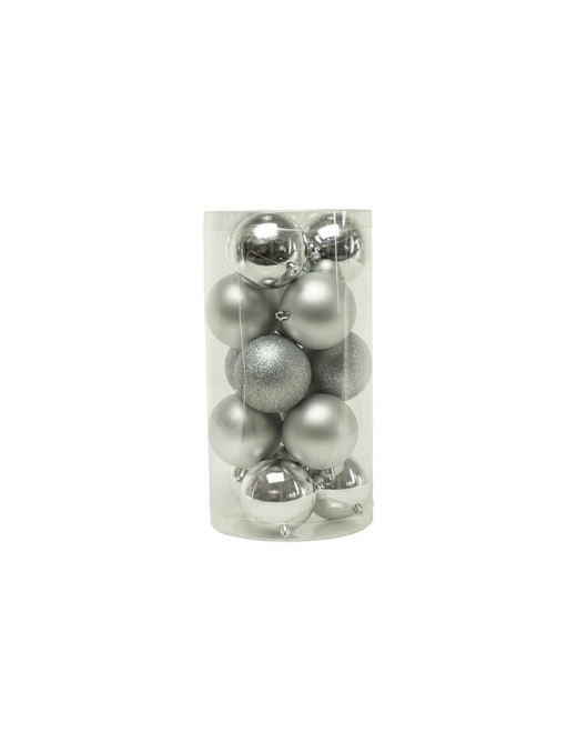SFERE LUCIDE, MATTE E GLITTERATE ARGENTO  9cm 15pezzi