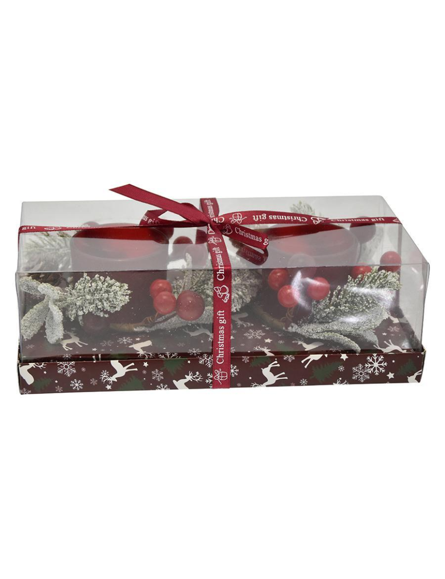 ROUGE CANDLE HOLDER WITH LED 22x11x7cm 2 CANDLES