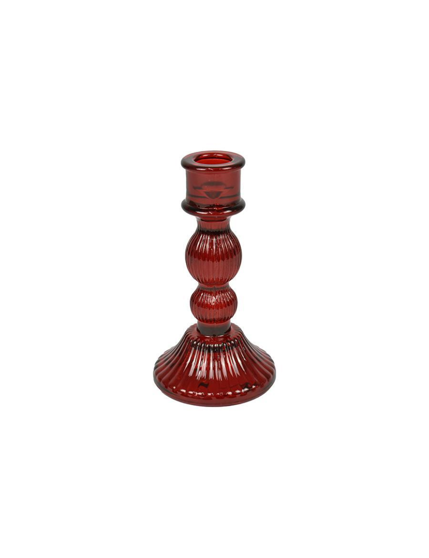 RED GLASS CANDLE HOLDER 8x15.5cm