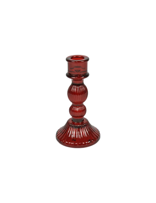 RED GLASS CANDLE HOLDER 8x15.5cm
