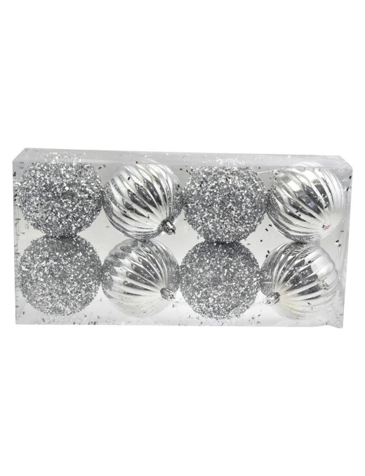 SILVER SPHERES 8cm 8 pieces