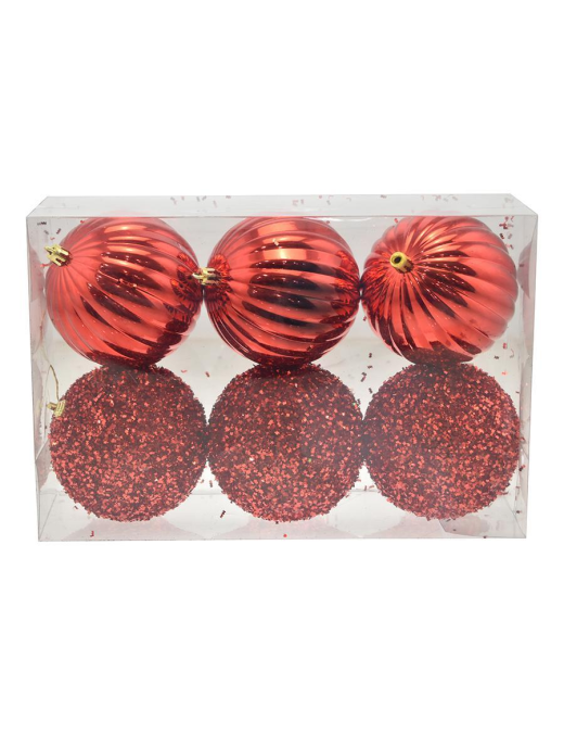 RED SPHERES 10cm 6 pieces