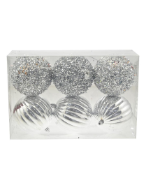 SILVER SPHERES 10cm 6 pieces