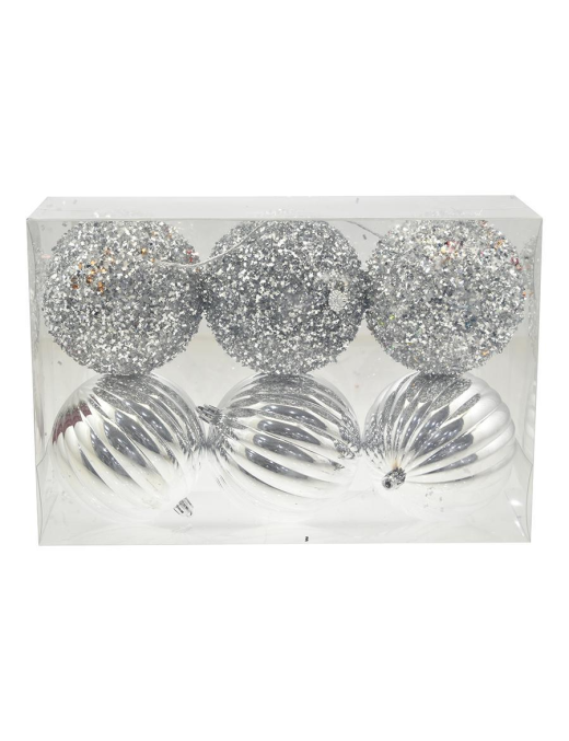 SILVER SPHERES 10cm 6 pieces