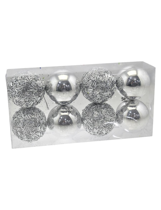 SILVER SPHERES 8cm 8 pieces