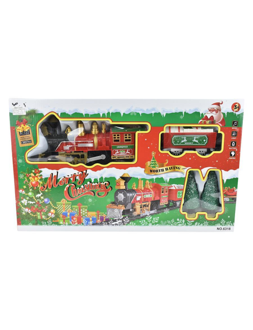 12-piece toy train with lights, sounds and smoke